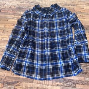 MAJE sheer Blue & Black Plaid Long Sleeve Top